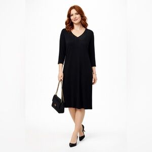 Ming Wang Black Knit Midi Dress XL Minimalist Quiet Luxury Capsule Stretch